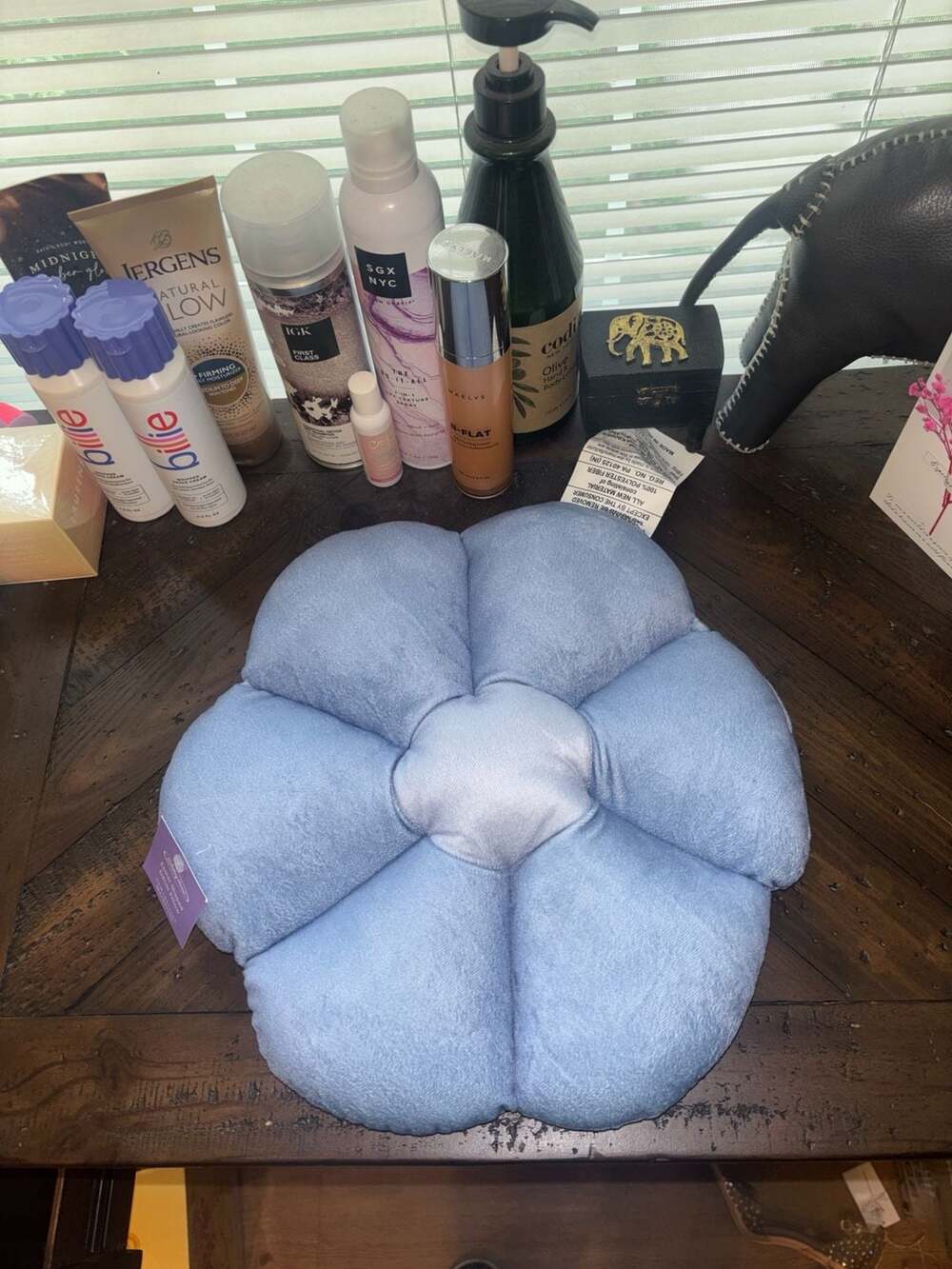 Holiday Home Blue Flower Shaped Decor Pillow